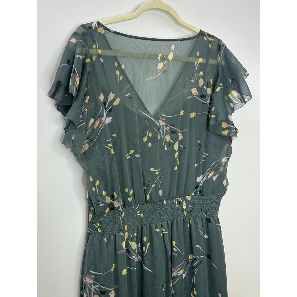 NWT White House Black Market Flutter Sleeve Chiffon Midi Dress Floral Large - Picture 3 of 16